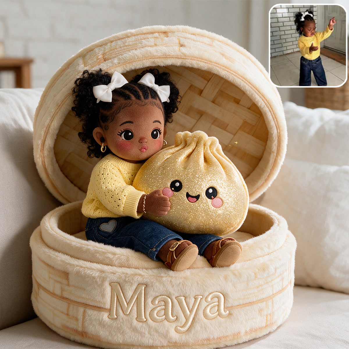Das Lustige Mystery-Dumpling für Kinder - Personalisierbares Premium-Faux-Fur-Kissen