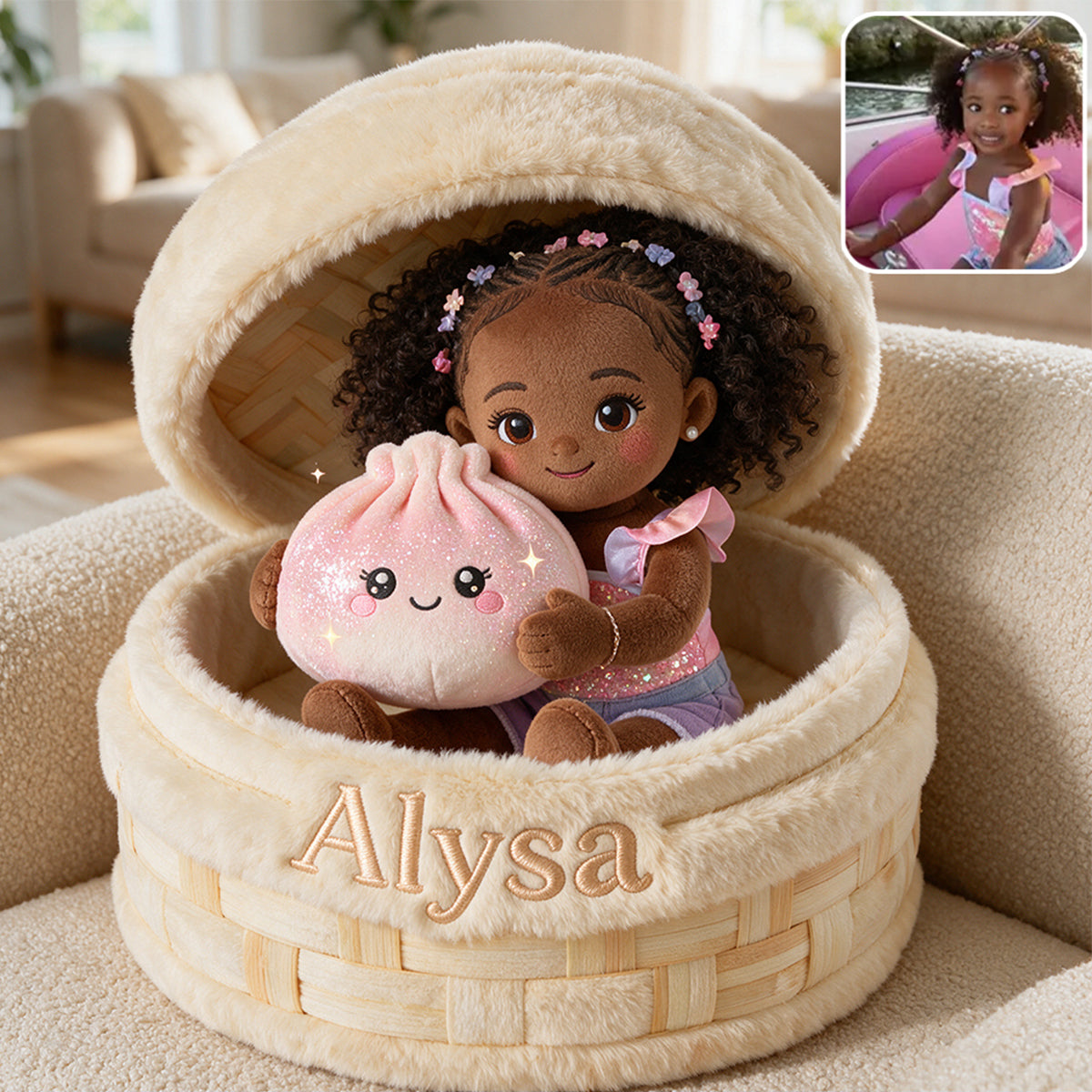 Das Lustige Mystery-Dumpling für Kinder - Personalisierbares Premium-Faux-Fur-Kissen