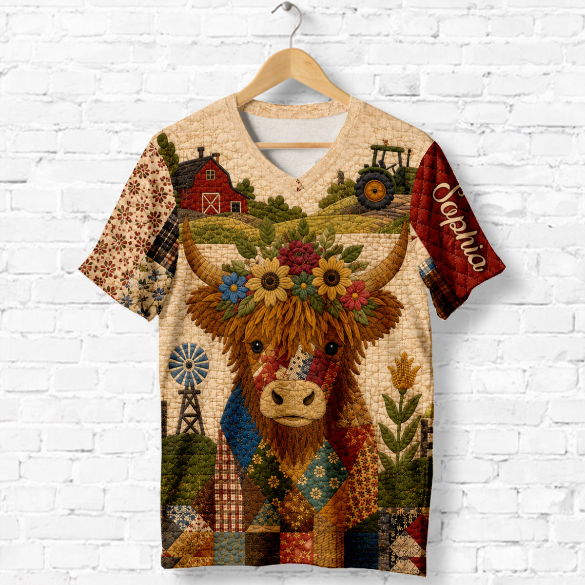 Highland Cow, Autumn Vibes - Personalized Highland Cow Fully Printed V-Neck T-Shirt