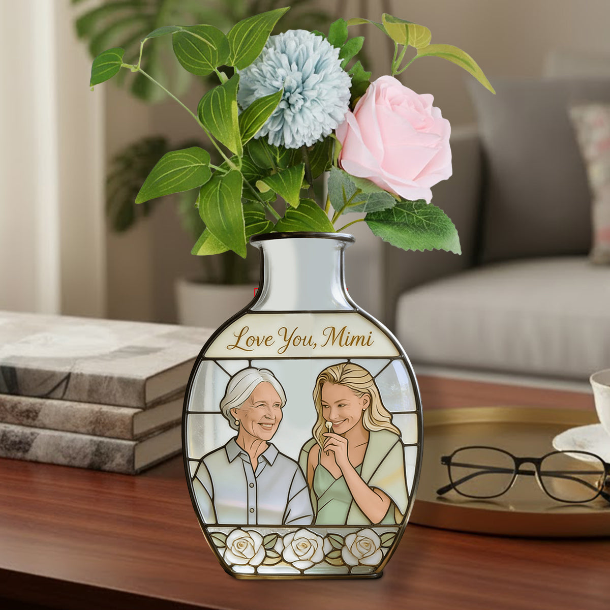 Vase à fleurs personnalisé - Cadeau Fête des Mères pour maman/grand-mère - Vase à fleurs en acrylique personnalisé - Forme personnalisée -