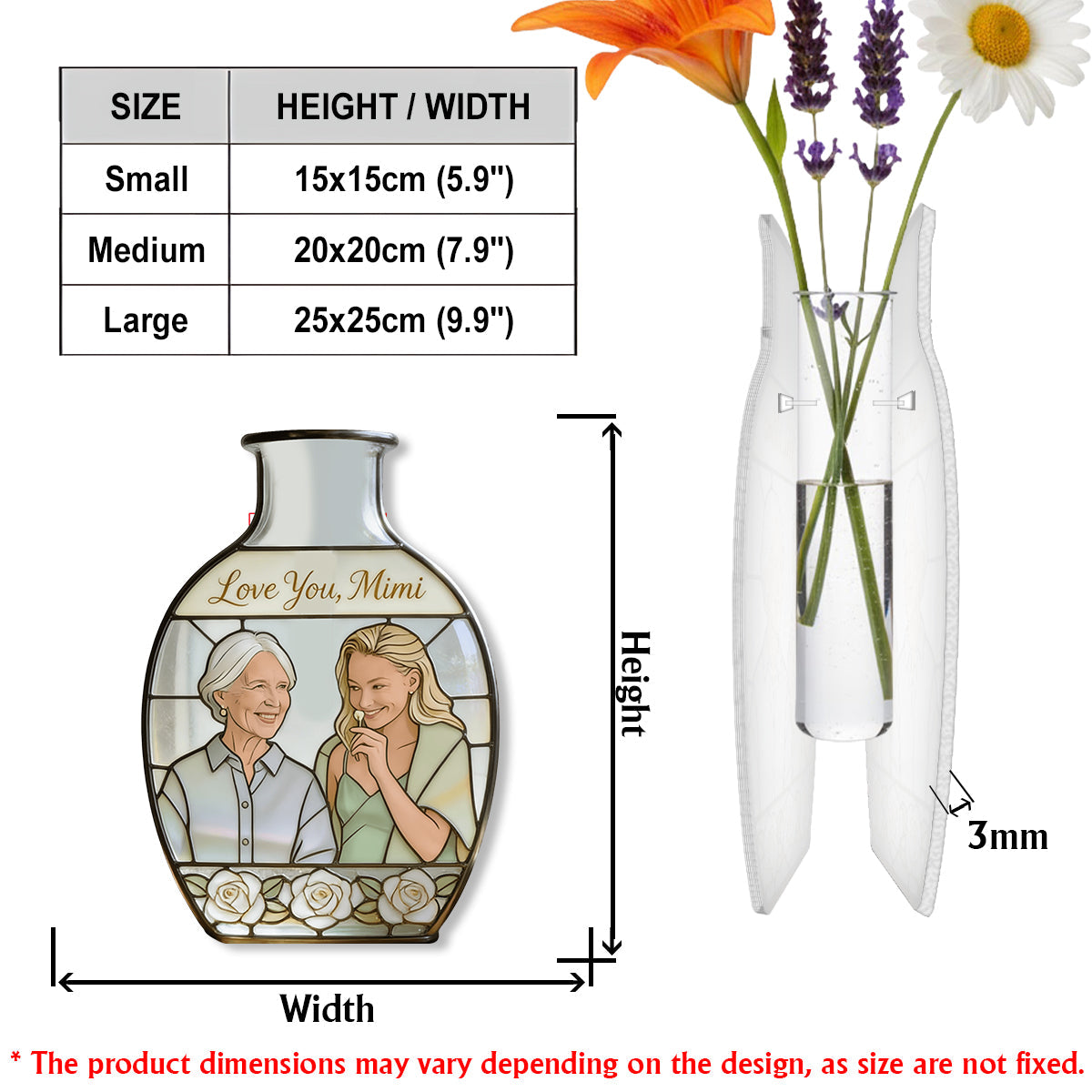 Vase à fleurs personnalisé - Cadeau Fête des Mères pour maman/grand-mère - Vase à fleurs en acrylique personnalisé - Forme personnalisée -