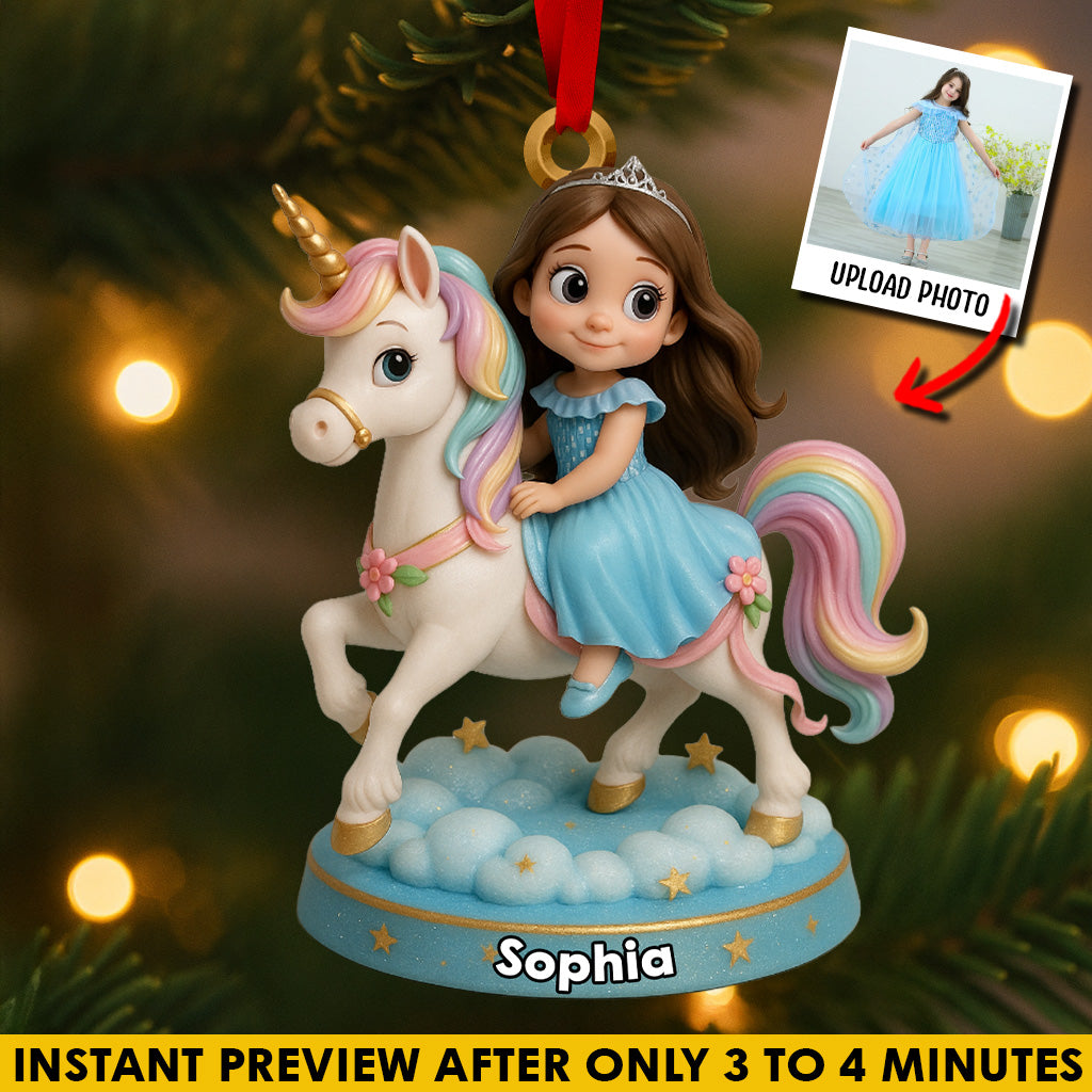 Custom From Any Photo, Gift For Unicorrn Loving Girls - Personalized Kid Custom Shaped Ornament
