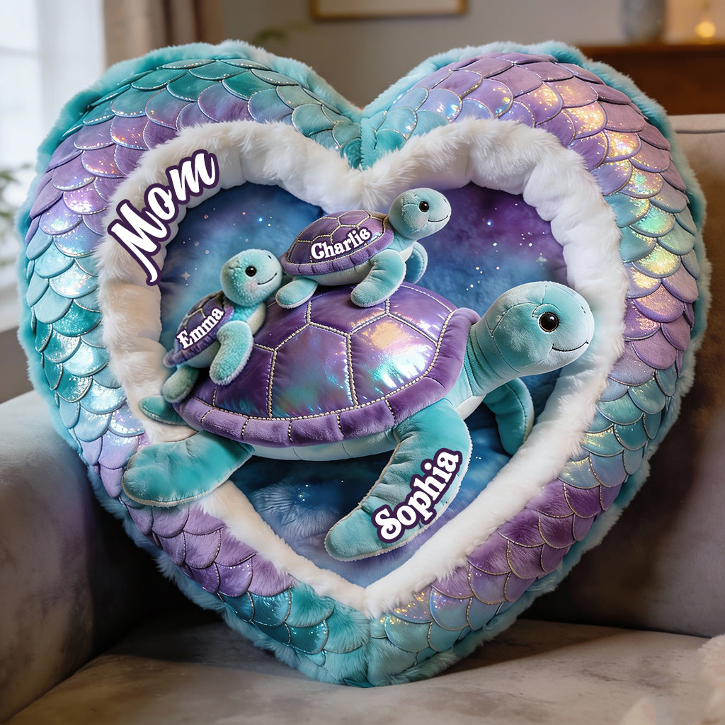 Cadeau pour grand-mère tortue - Coussin personnalisé en fausse fourrure en forme de tortue