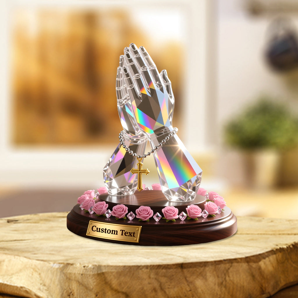 Praying Hand With Roses - Personalized Christian Custom Shaped Acrylic Plaque