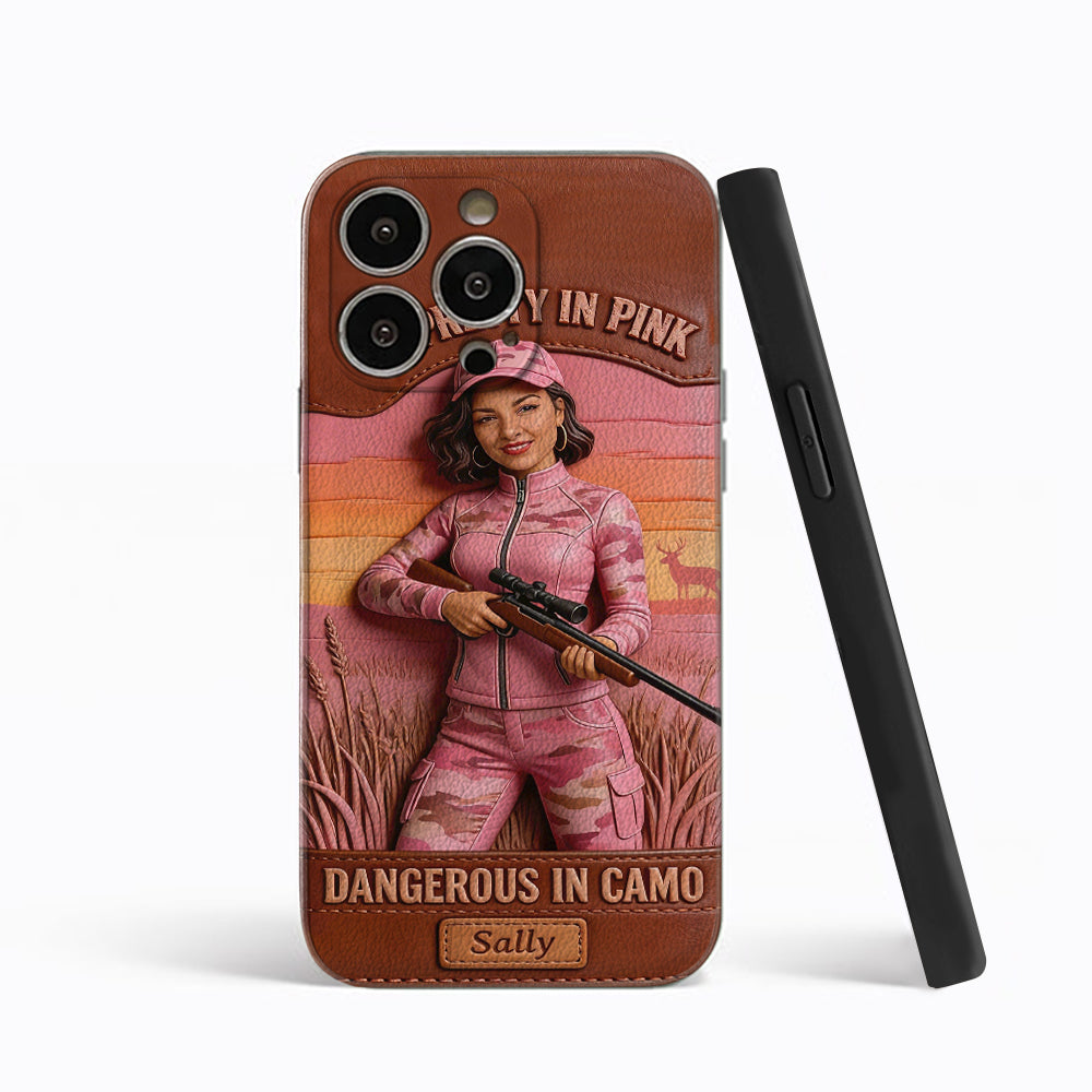 Étui de téléphone en cuir personnalisé avec n'importe quelle photo de chasse dangereuse en camouflage - Étui de téléphone de chasse en cuir personnalisé