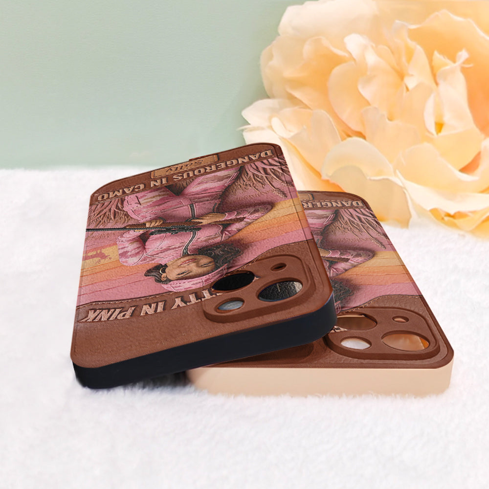 Étui de téléphone en cuir personnalisé avec n'importe quelle photo de chasse dangereuse en camouflage - Étui de téléphone de chasse en cuir personnalisé