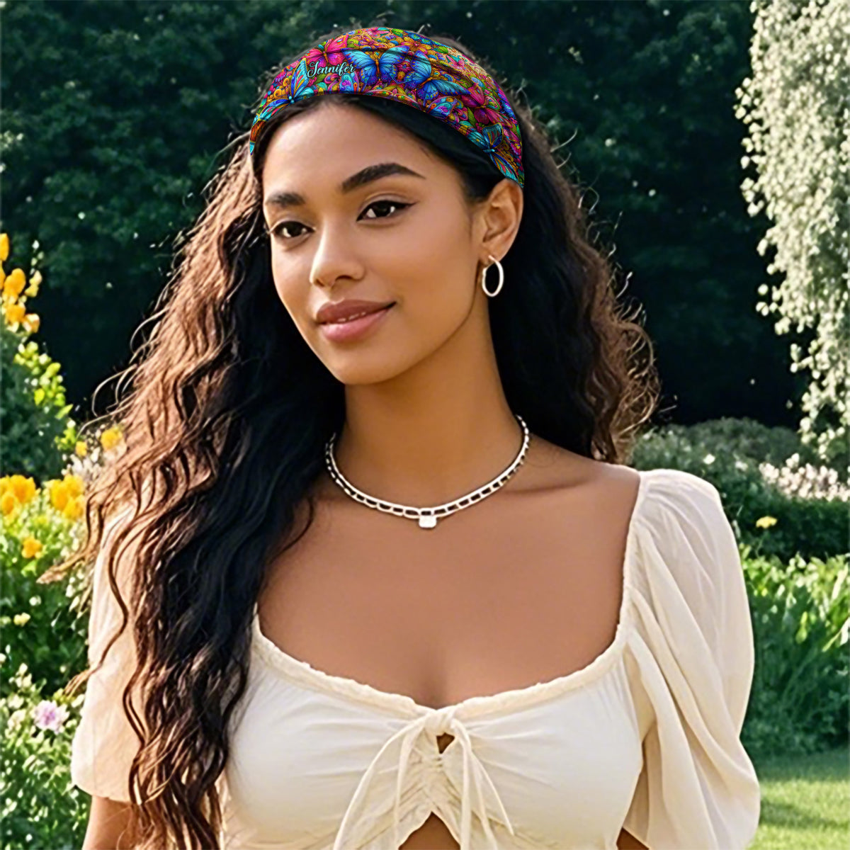 Colorful Butterfly Pattern - Personalized Hippie Unisex Headband/ Turban