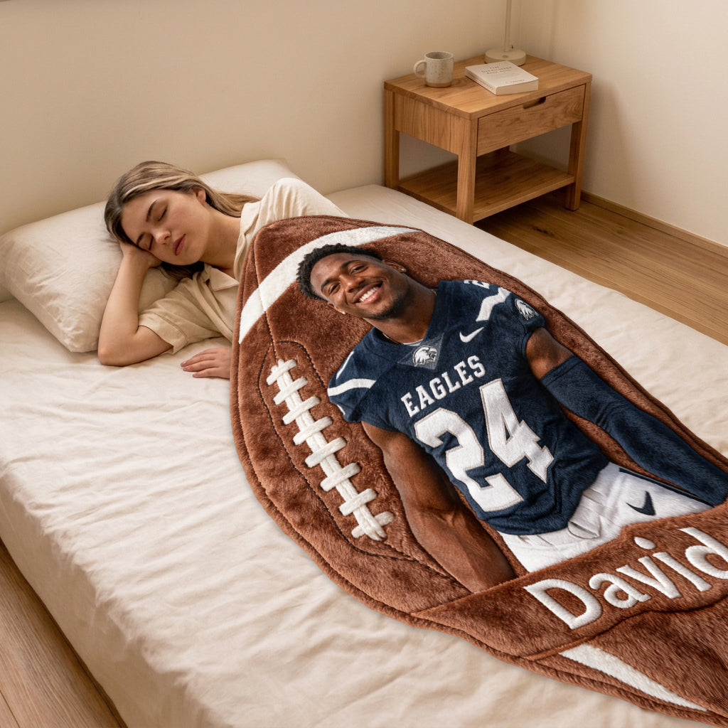 Any Sport Any Ball - Personalized Football Shaped Fleece Blanket
