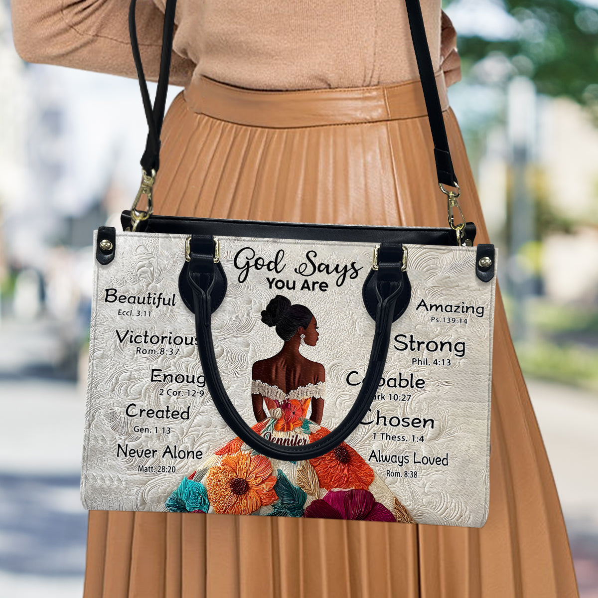 Dieu dit que tu l'es - Sac à main personnalisé en cuir afro-américain