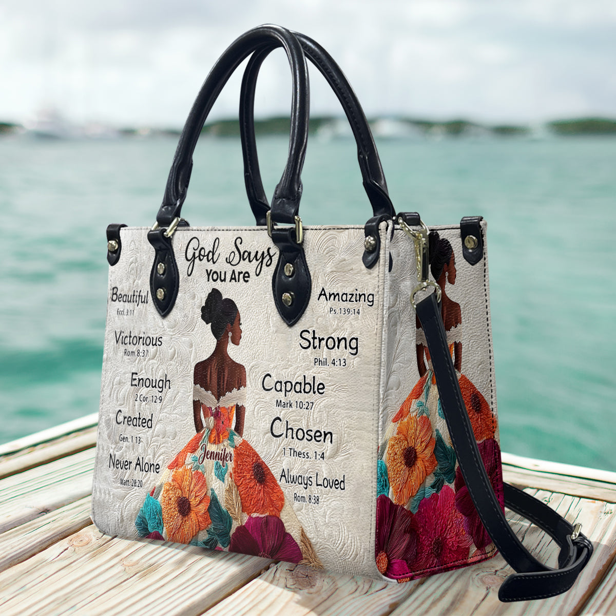 Dieu dit que tu l'es - Sac à main personnalisé en cuir afro-américain