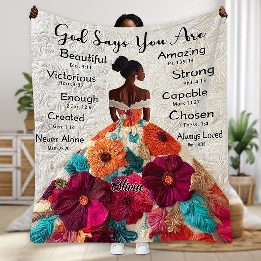 God Says You Are - Personalized African American Blanket