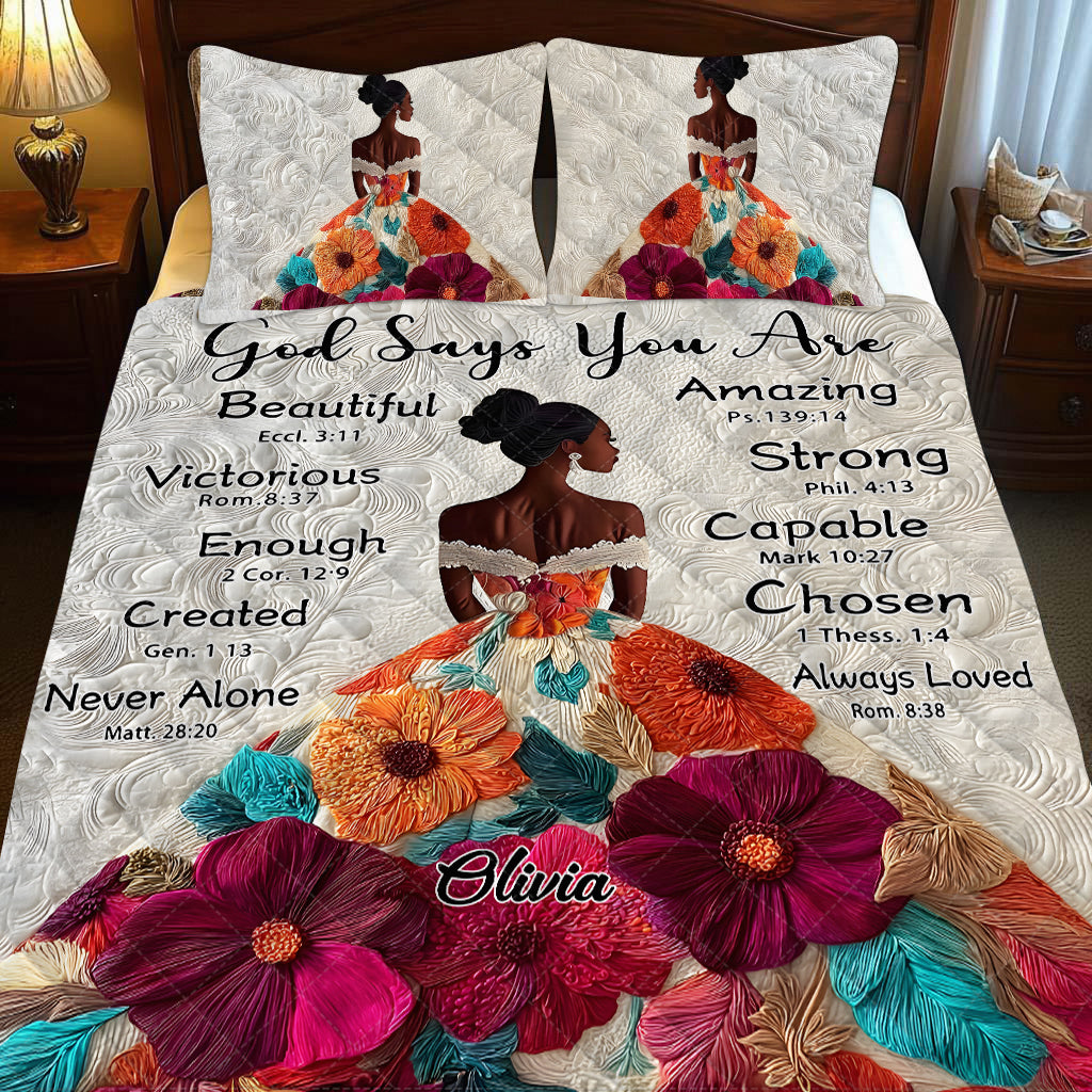 God Says You Are - Personalized African American Quilt Set