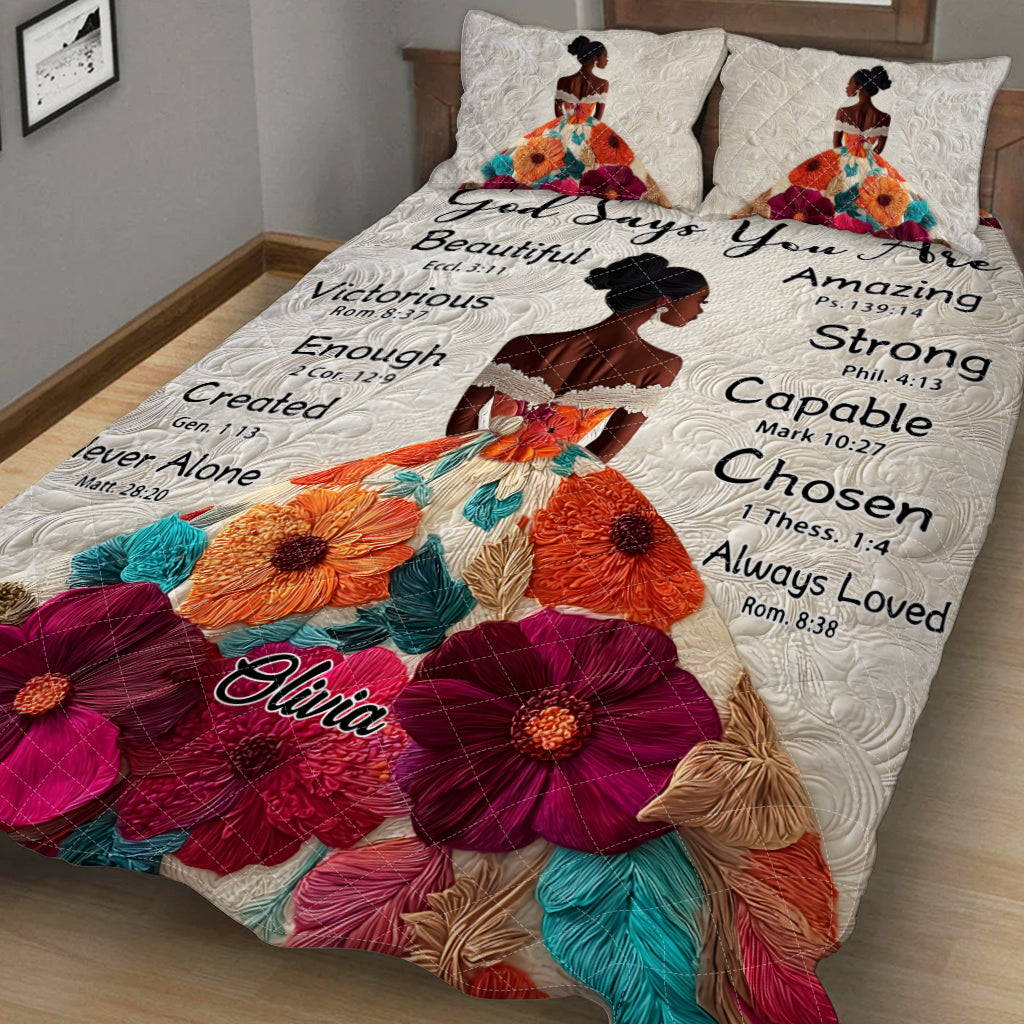 God Says You Are - Personalized African American Quilt Set
