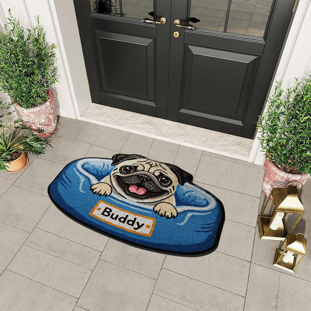 Happy Peeking Dog - Personalized Dog Non-Slip Tufted Rug