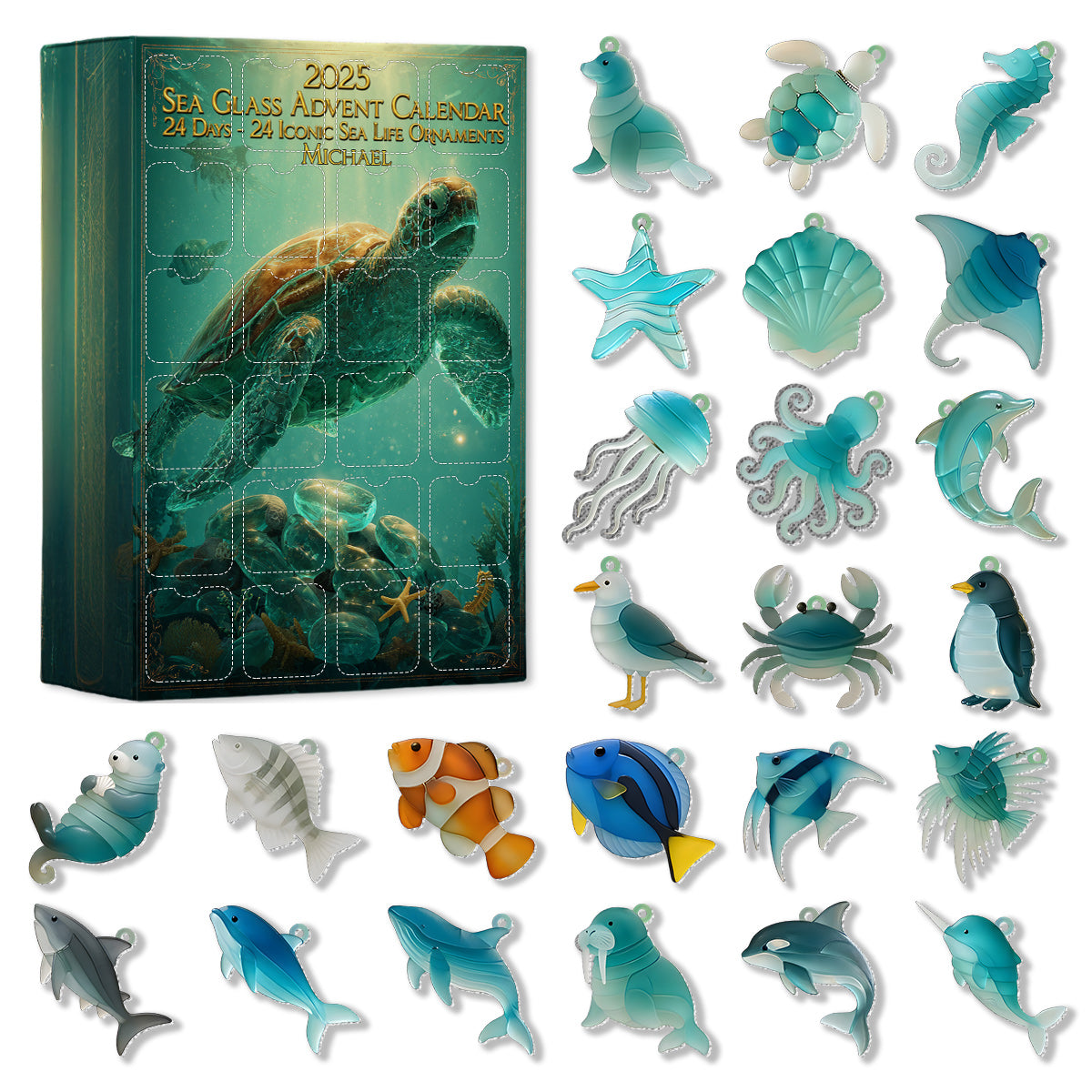 Beach Lovers - Personalized Sea Lover Advent Calendar With Ornaments