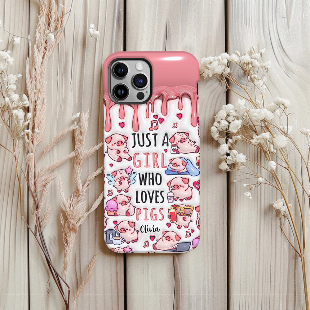 Juste une fille qui aime les cochons - Coque de téléphone personnalisée avec impression intégrale pour les amoureux des cochons