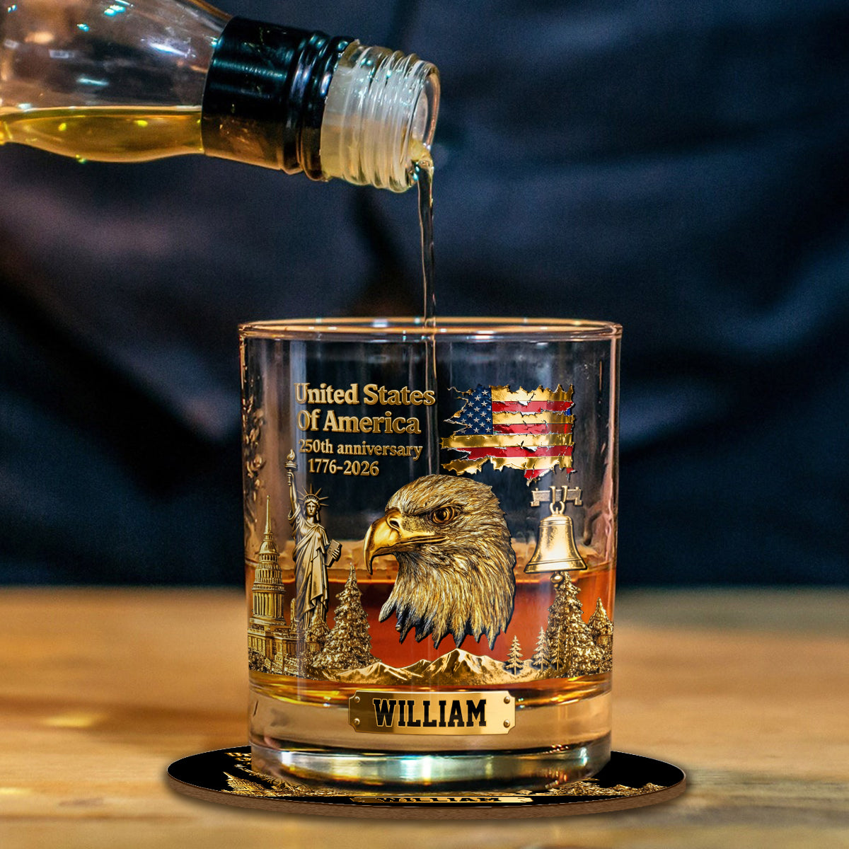 250-jähriges Jubiläum – Personalisiertes Whiskyglas mit Weißkopfseeadler-Motiv