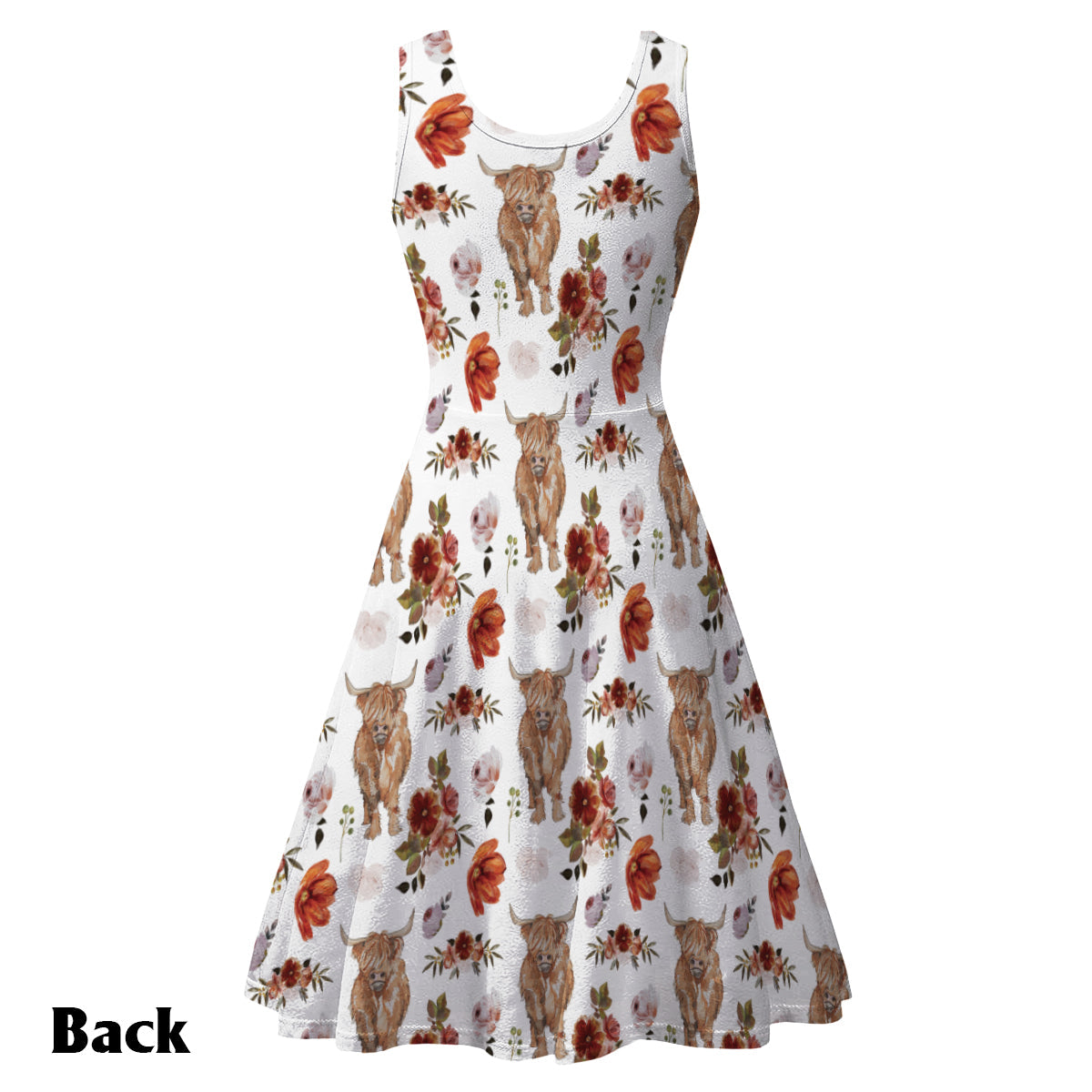 Robe sans manches personnalisée à motif floral Highland Cow