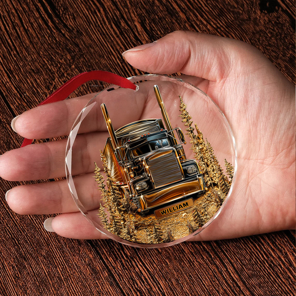 Best Truck Driver - Personalized Trucker Round Shaped Glass Ornament