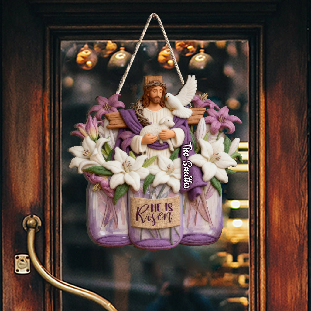 Er ist auferstanden – Personalisiertes christliches Holzschild in individueller Form