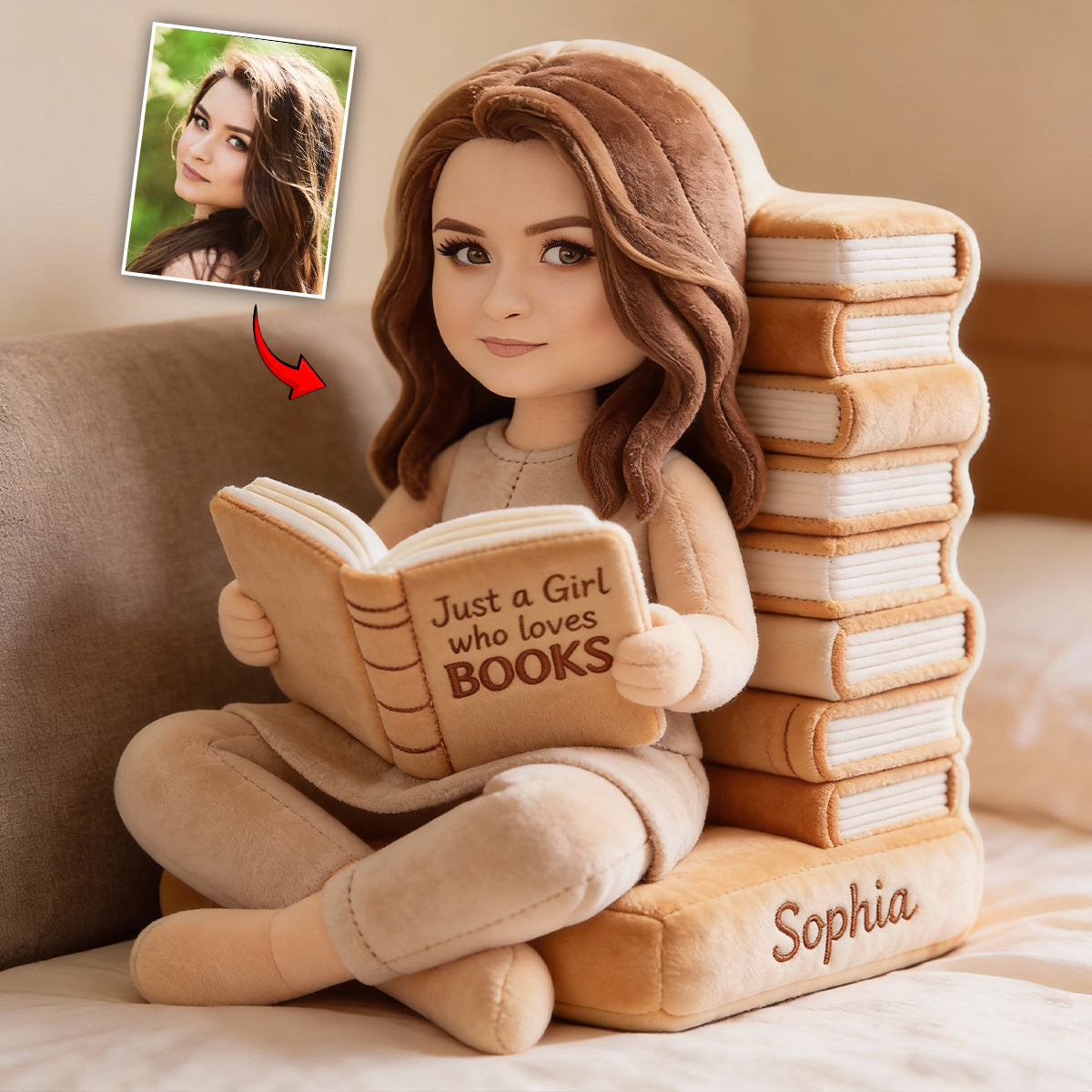 Juste une fille qui aime les livres - Coussin personnalisé en forme de livre en fausse fourrure
