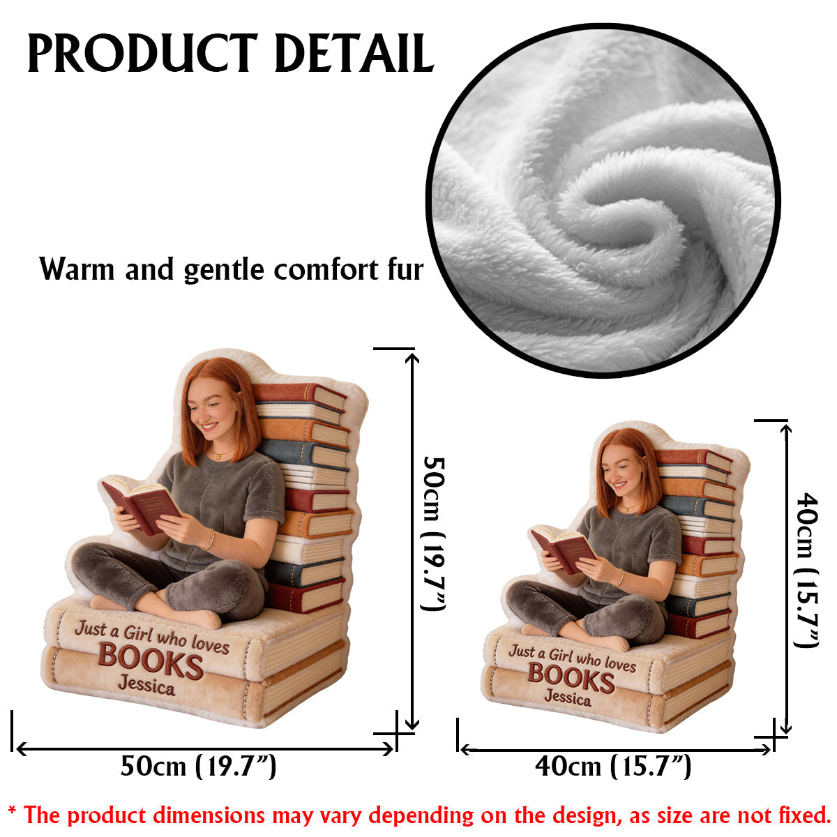 Juste une fille qui aime les livres - Coussin personnalisé en forme de livre en fausse fourrure