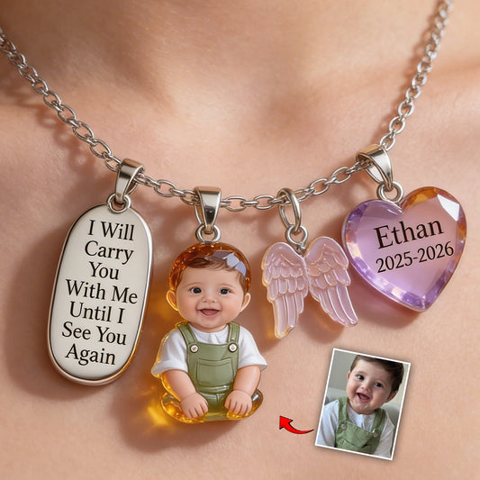 I Wil Carry You With Me - Personalized Memorial Metal Necklaces With Pendants
