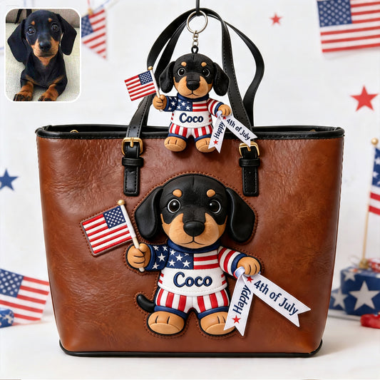 Happy 4th Of July - Personalized Dog Leather Bag With Plush Charm