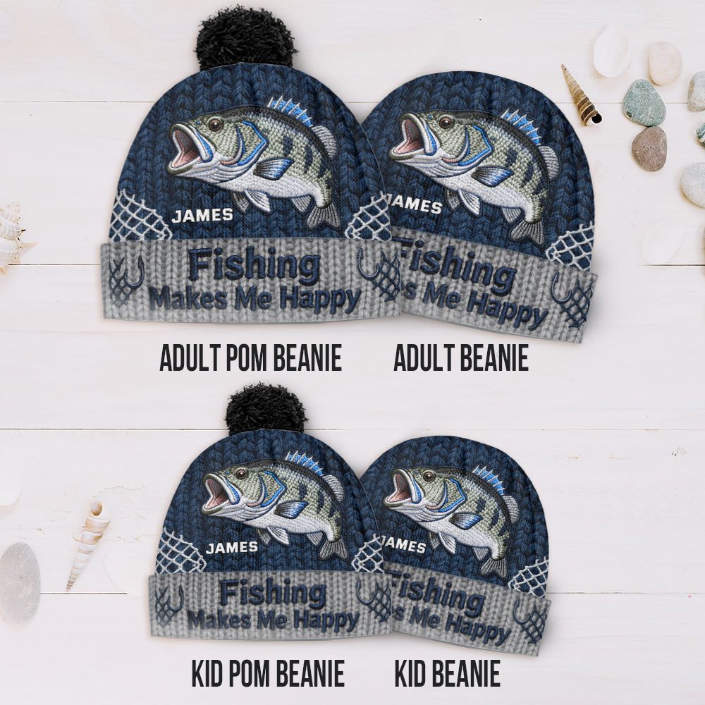 Fishing Make Me Happy - Personalized Fishing Beanie Hat