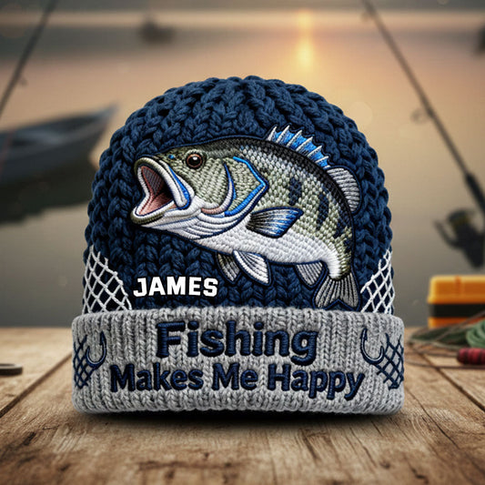 Fishing Make Me Happy - Personalized Fishing Beanie Hat