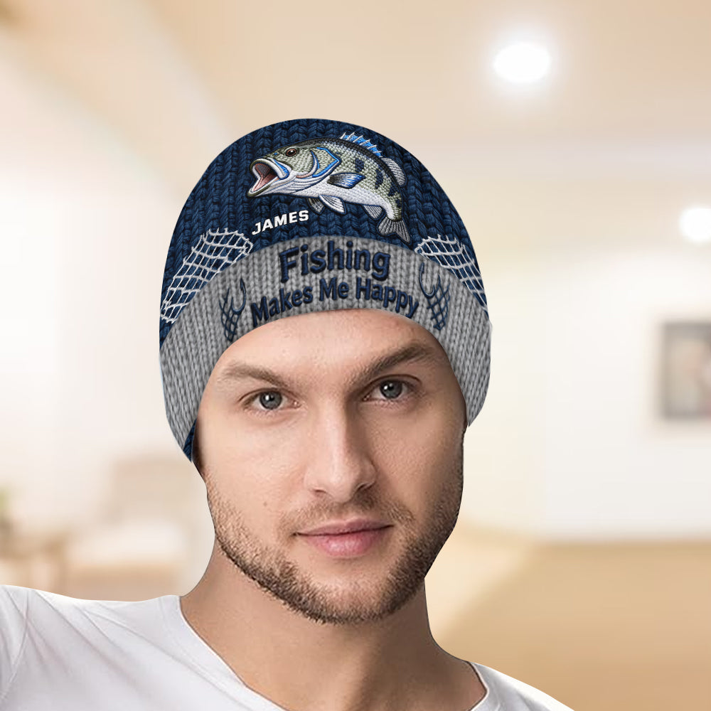 Fishing Make Me Happy - Personalized Fishing Beanie Hat