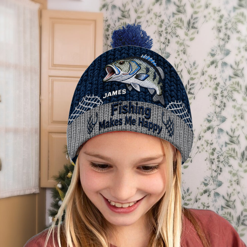 Fishing Make Me Happy - Personalized Fishing Beanie Hat