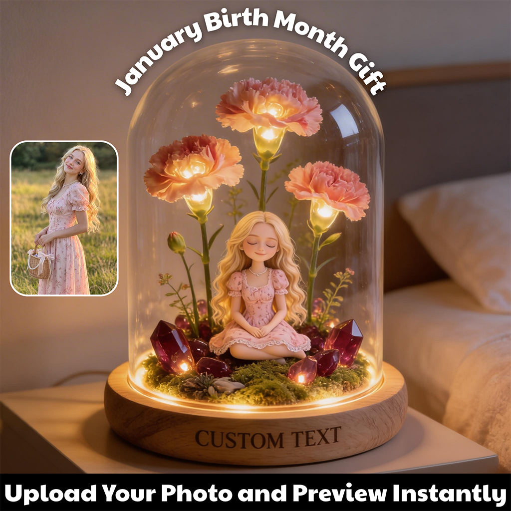 Custom Any Birthmonth Flower & Birthstone From Any Photo - Personalized Birth Month Flower Acrylic LED Night Light