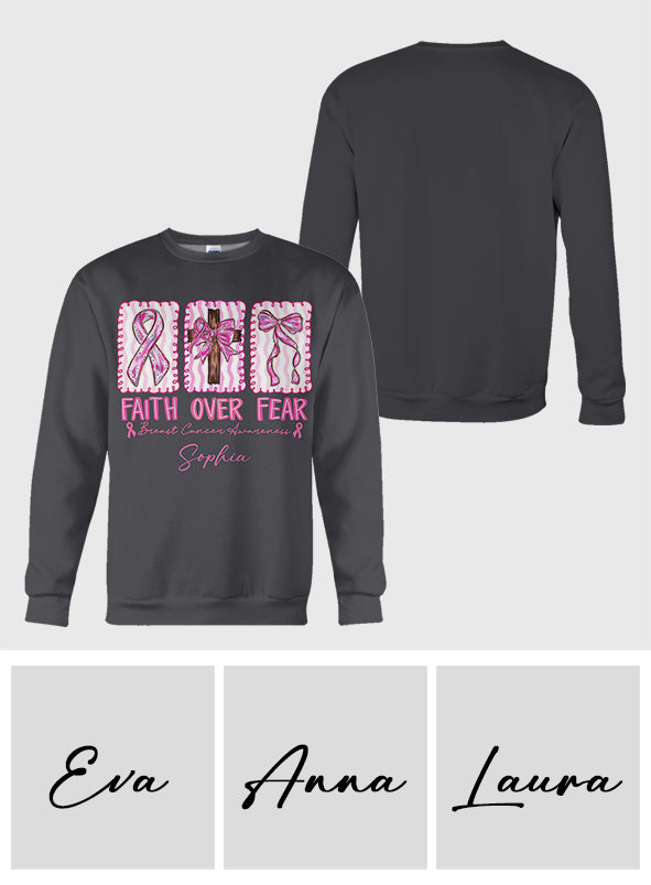 Faith Over Fear Breast Cancer Warrior - Personalized Breast Cancer Awareness T-shirt And Hoodie