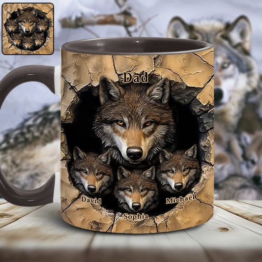 Papas Wolfsrudel – Personalisierte Tasse mit Wolfsmotiv