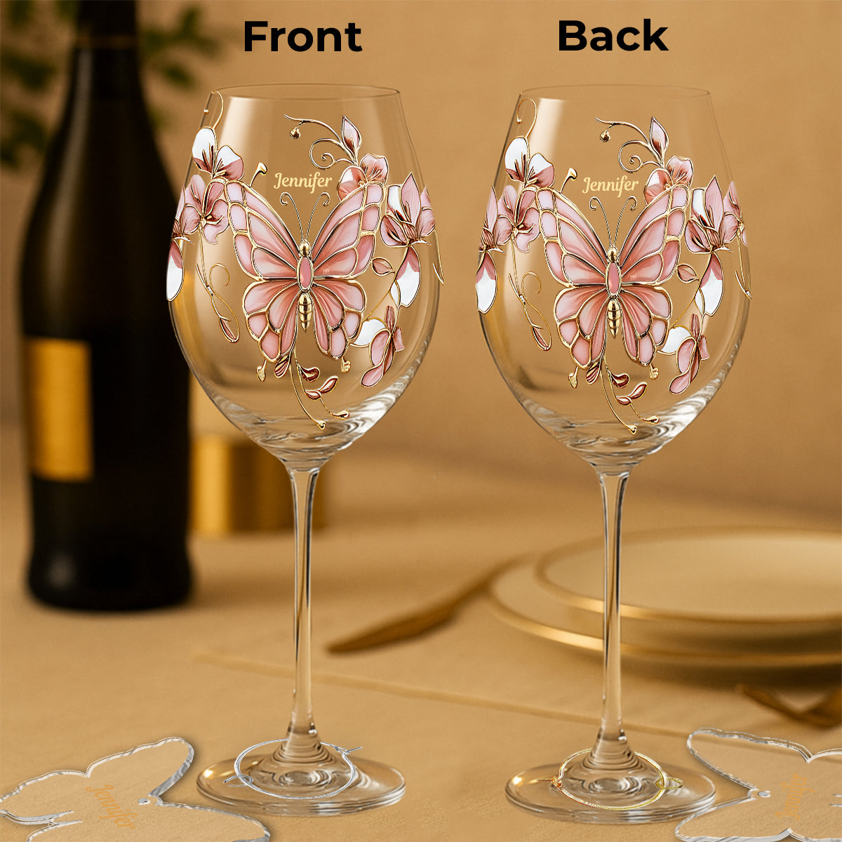 Pink Glass Butterfly - Personalized Butterfly Wine Glass With Long Stem