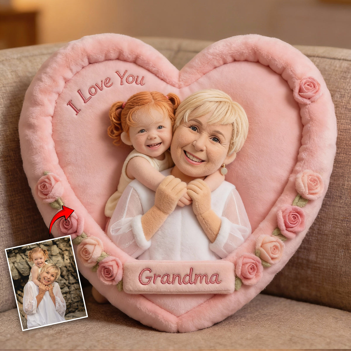 Individuell gestaltbares Kissen mit Foto – Das perfekte Geschenk für Mama und Oma – Personalisiertes Kissen in Form eines Muttertagskissens aus Kunstfell.