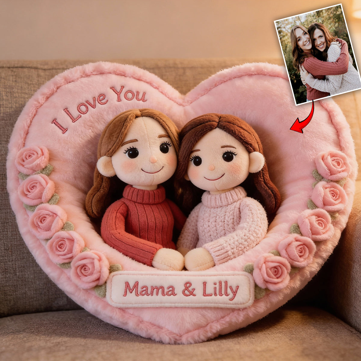 Individuell gestaltbares Kissen mit Foto – Das perfekte Geschenk für Mama und Oma – Personalisiertes Kissen in Form eines Muttertagskissens aus Kunstfell.