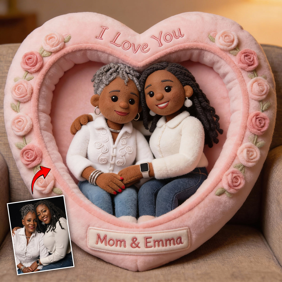 Individuell gestaltbares Kissen mit Foto – Das perfekte Geschenk für Mama und Oma – Personalisiertes Kissen in Form eines Muttertagskissens aus Kunstfell.