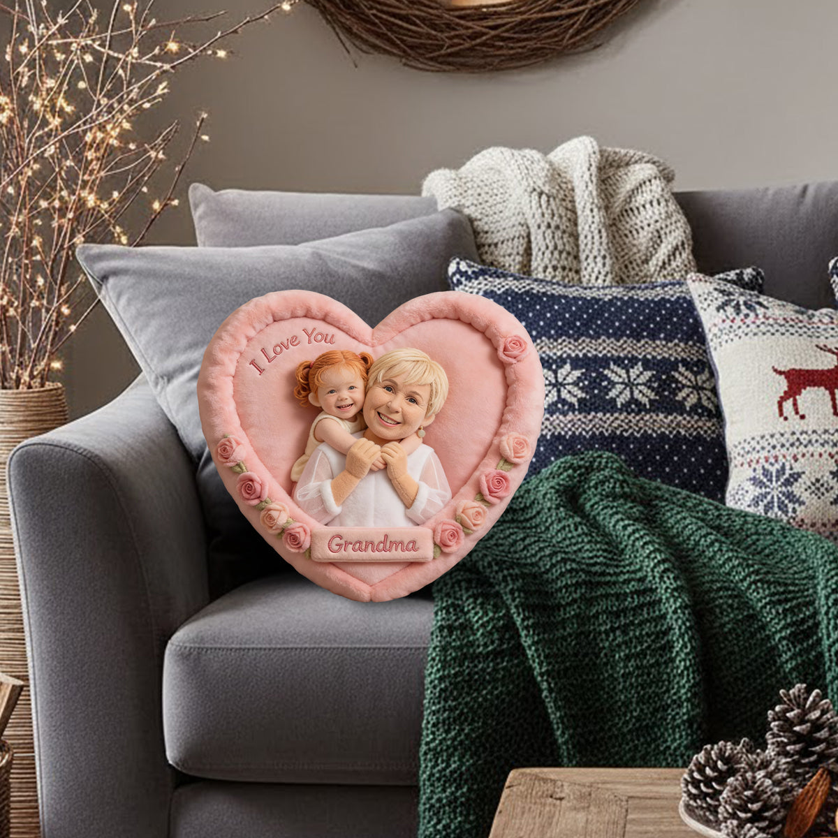 Individuell gestaltbares Kissen mit Foto – Das perfekte Geschenk für Mama und Oma – Personalisiertes Kissen in Form eines Muttertagskissens aus Kunstfell.