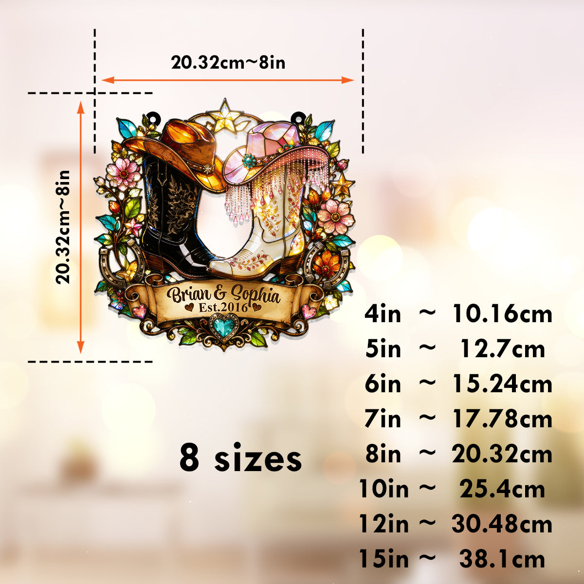 Western, Cowboy Cowgirl Paar Geschenk - Personalisierter Western Outfit Fensterhänger Suncatcher Ornament