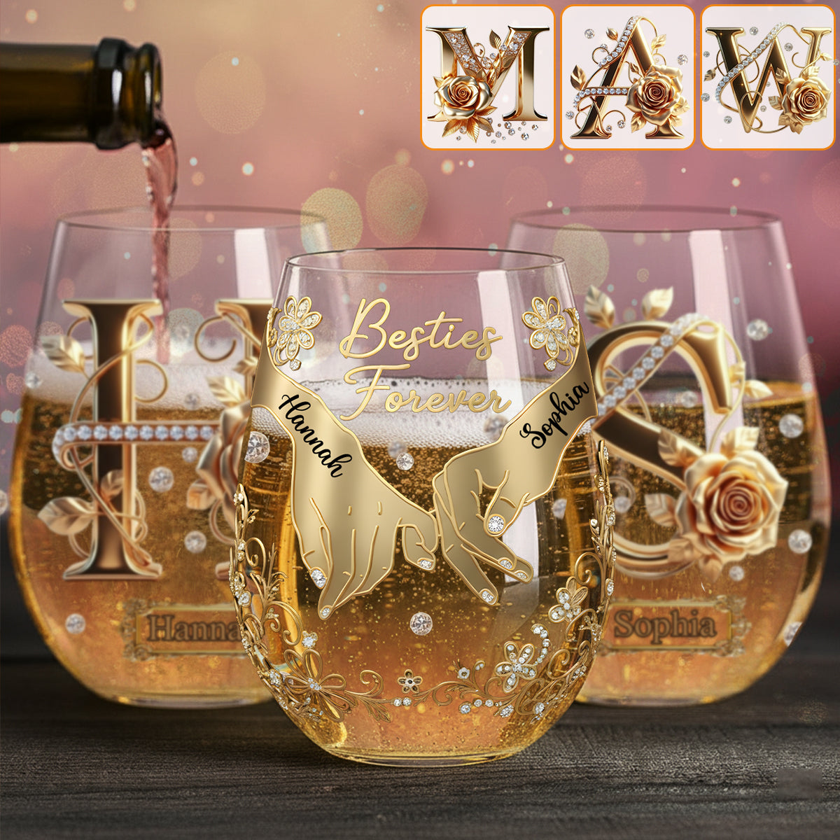 Besties Forever - Personalized Bestie All Over Wine Glass