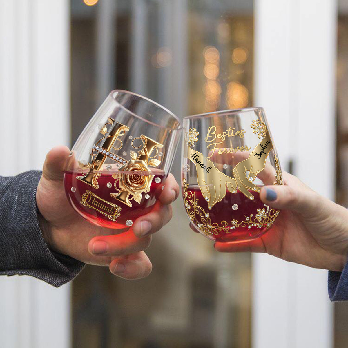 Besties Forever - Personalized Bestie All Over Wine Glass