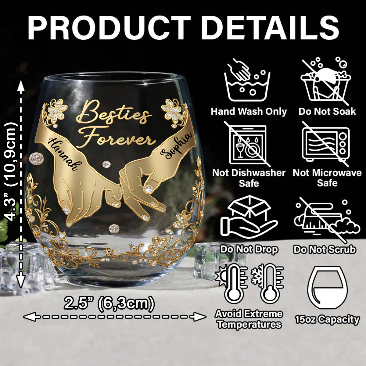 Besties Forever - Personalized Bestie All Over Wine Glass