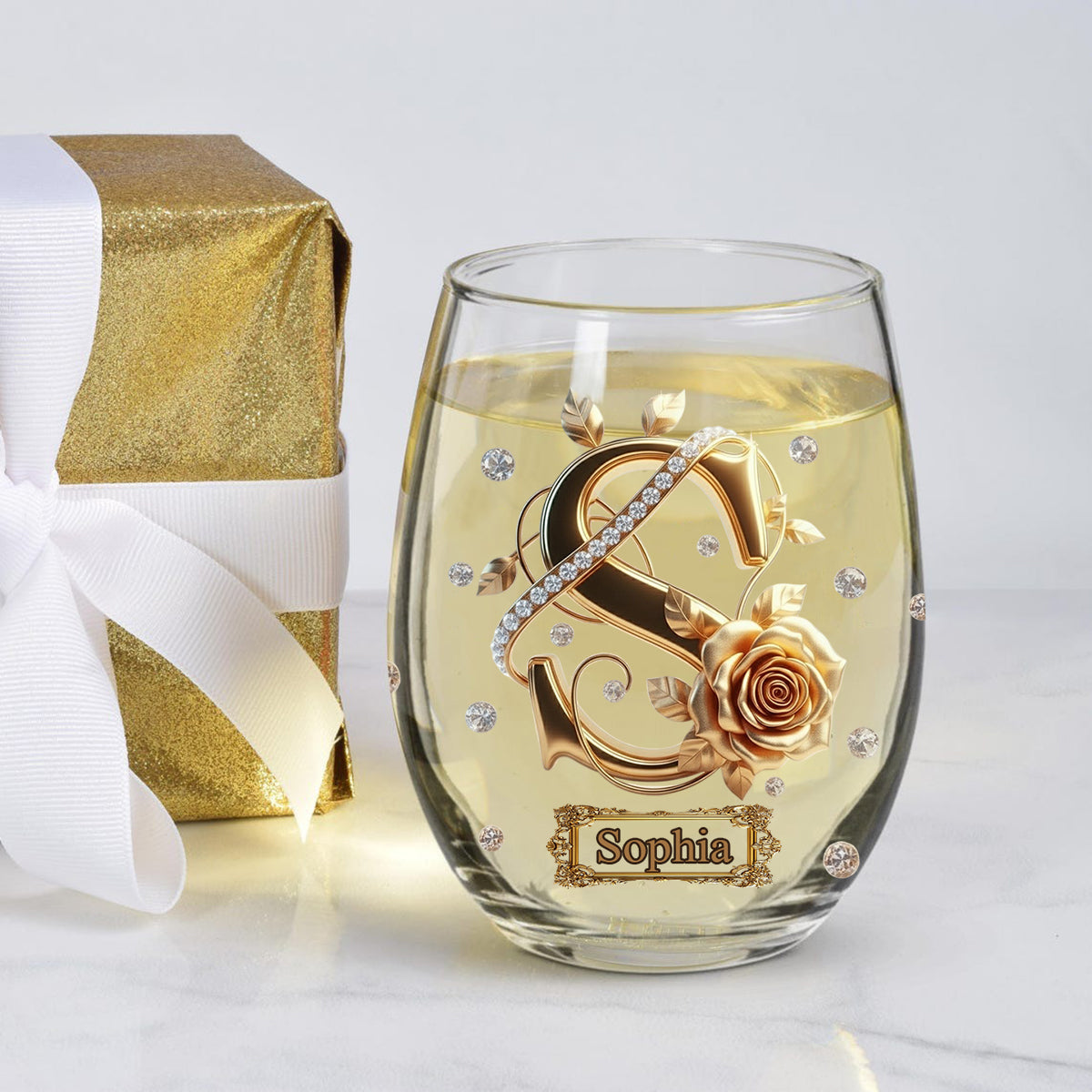 Anfangsbuchstabe für Weinliebhaber – Personalisiertes Weinglas mit Weinmotiv