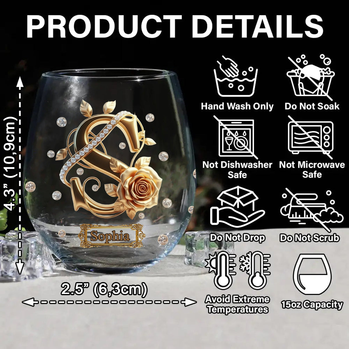 Anfangsbuchstabe für Weinliebhaber – Personalisiertes Weinglas mit Weinmotiv