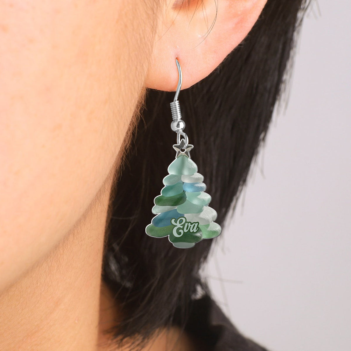 Sea Glass Christmas Tree - Personalized Christmas Earrings