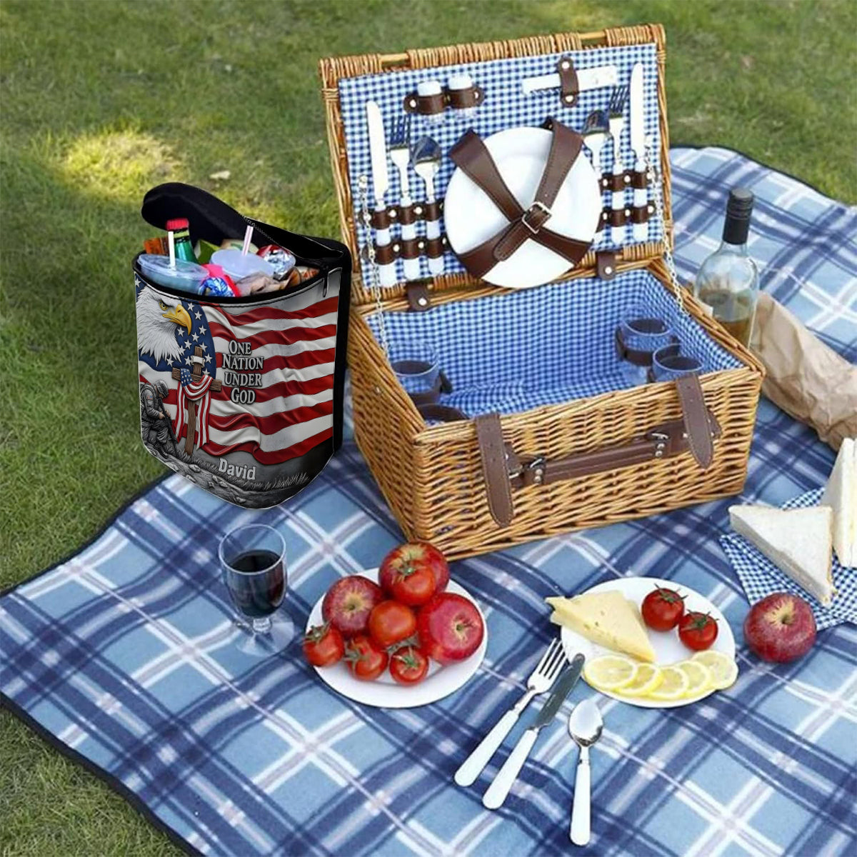 Eine Nation unter Gott – Personalisierter tragbarer Auto-Mülleimer/Organizer mit Weißkopfseeadler-Motiv