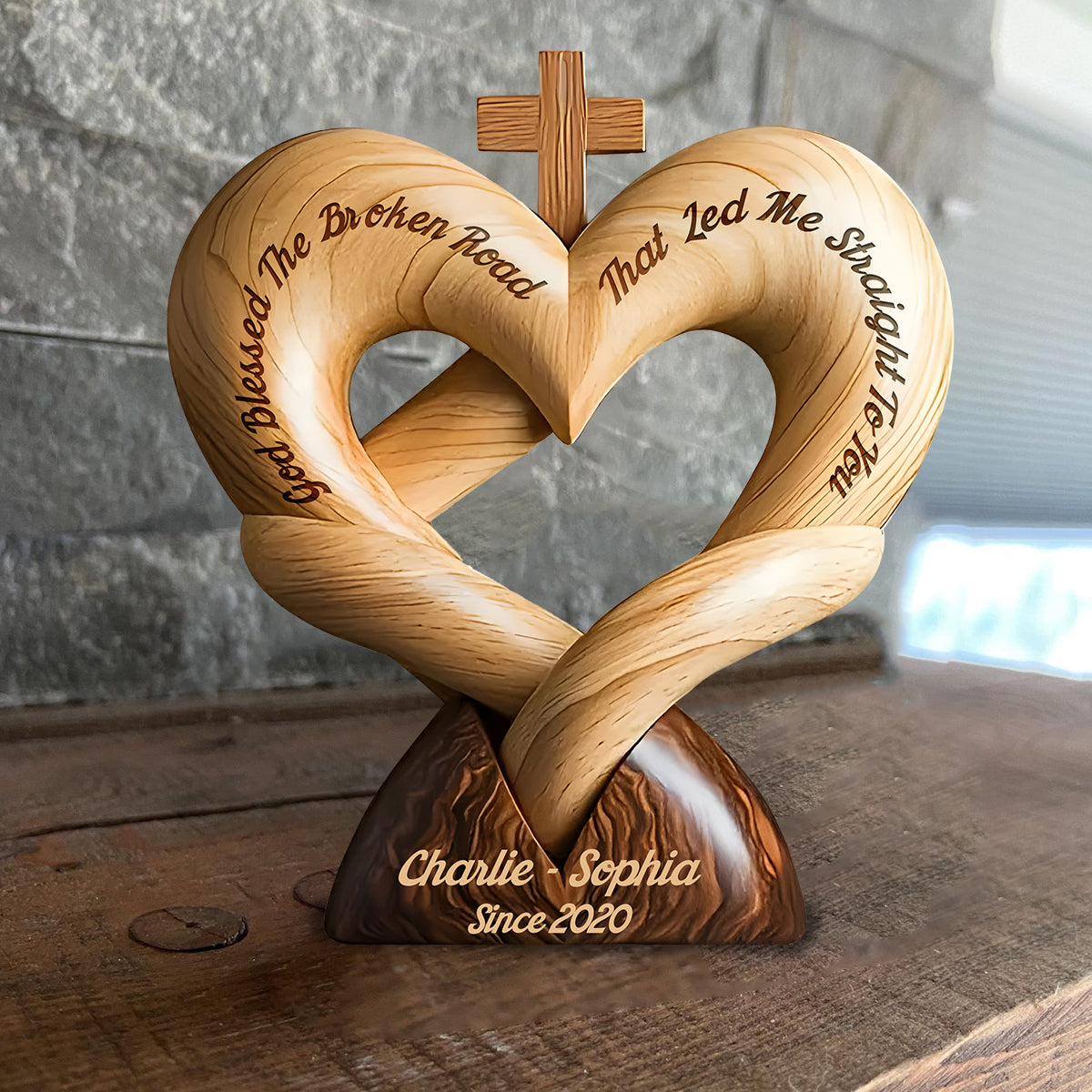 God Bless The Broken Road That Led Me Straight To You - Personalized Couple Custom Shaped Wood Plaque