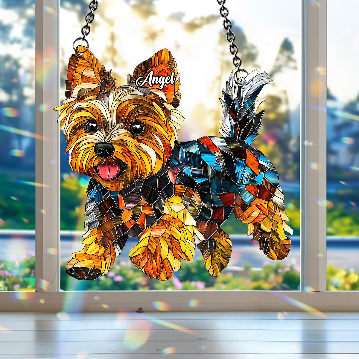 Adorable Yorkie - Personalized Yorkshire Terriers Window Hanging Suncatcher Ornament